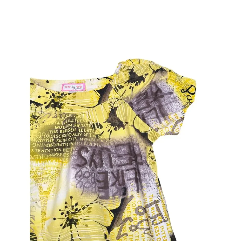 Koi by Kathy Peterson Yellow Y2K Abstract Floral Paris Graphic‎ Blouse XS